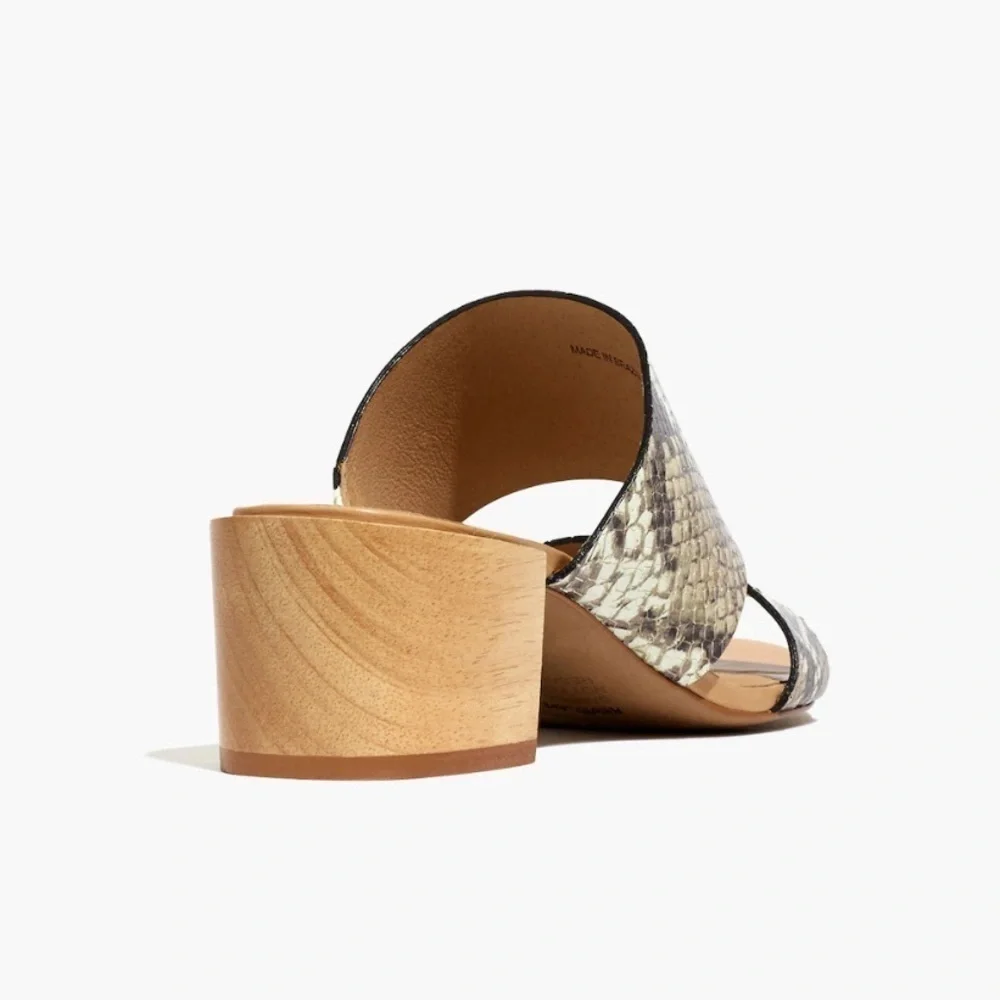 Madewell Kiera Mule Sandal Snake Embossed Leather Block Heel Slide Neutral 8.5